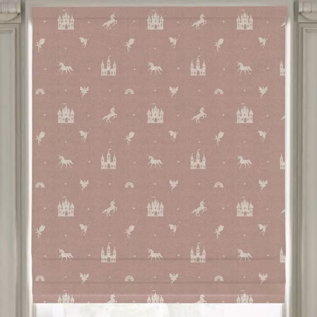 ANTE DECOR Castles and Unicorns Printed Cotton Made to Measure Roman Blind, Pink
