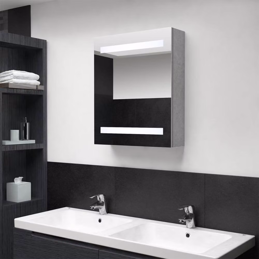 Berkfield Home LED Bathroom Mirror Cabinet in Concrete Grey, W: 50 cm, D: 14 cm, H: 60 cm – 1