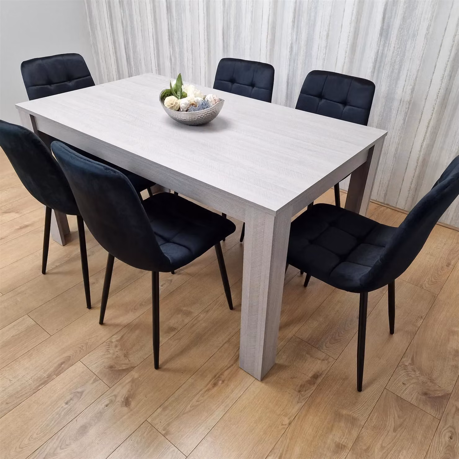 Kosy Koala Modern Grey Rectangular Dining Table Set with 6 Black Velvet Chairs in Brown – 2