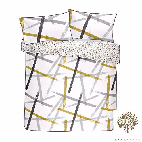 Appletree Reversible Graphic Cotton Duvet Cover and Pillowcase Set in White and Grey, W/D/H: 140 x 200 cm – 3