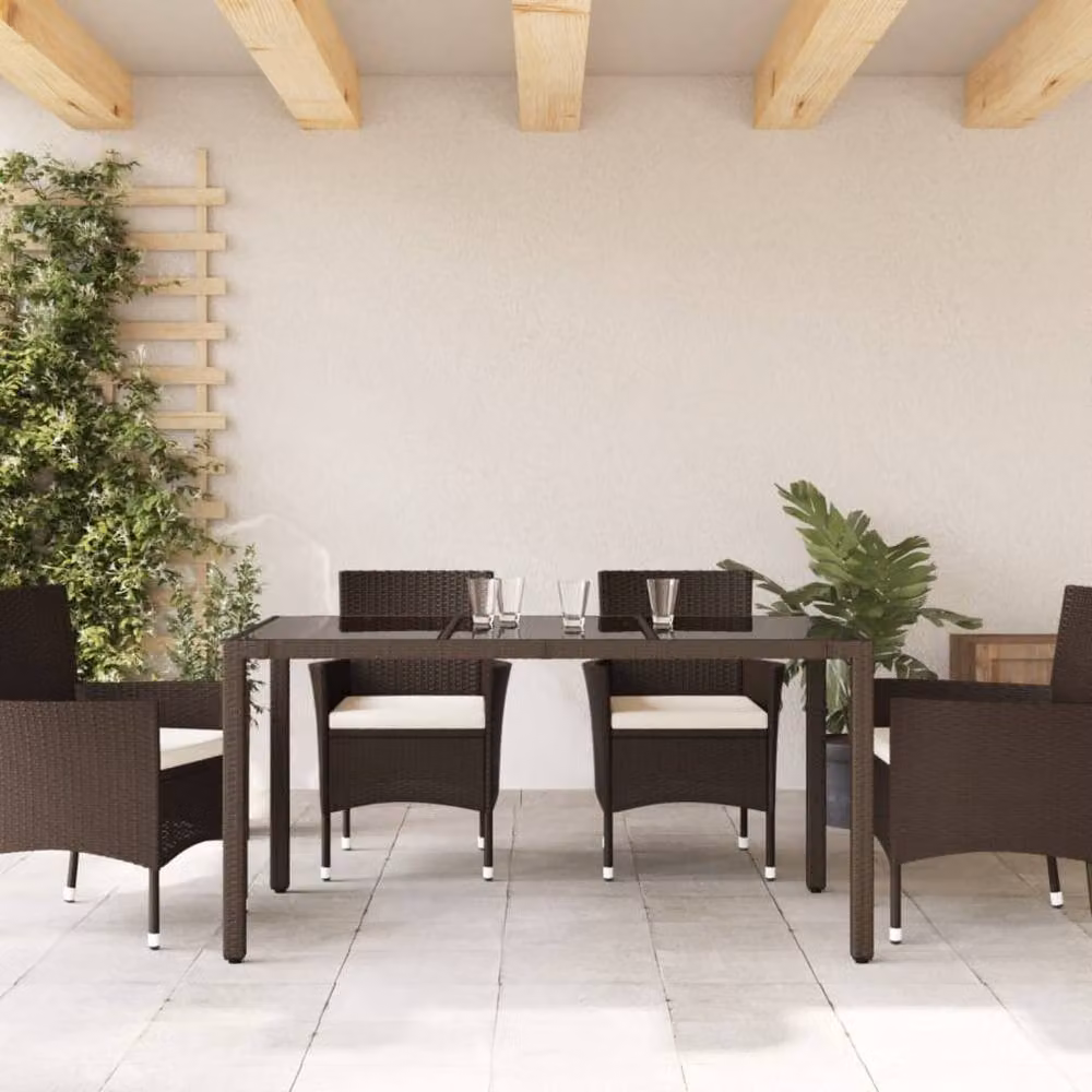 Berkfield Home Brown Poly Rattan Garden Table with Glass Top, W/D/H: 150 x 90 x 75 cm – 3