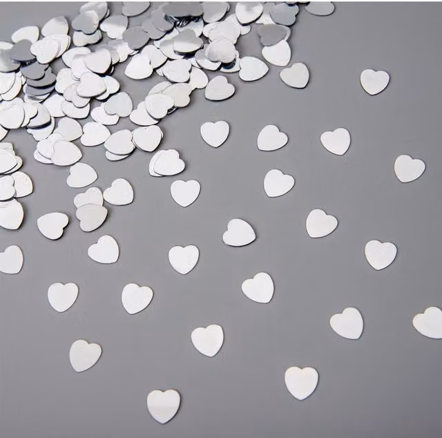 Shatchi Silver Heart Shape Metal Scatter Confetti for Tabletop Decoration