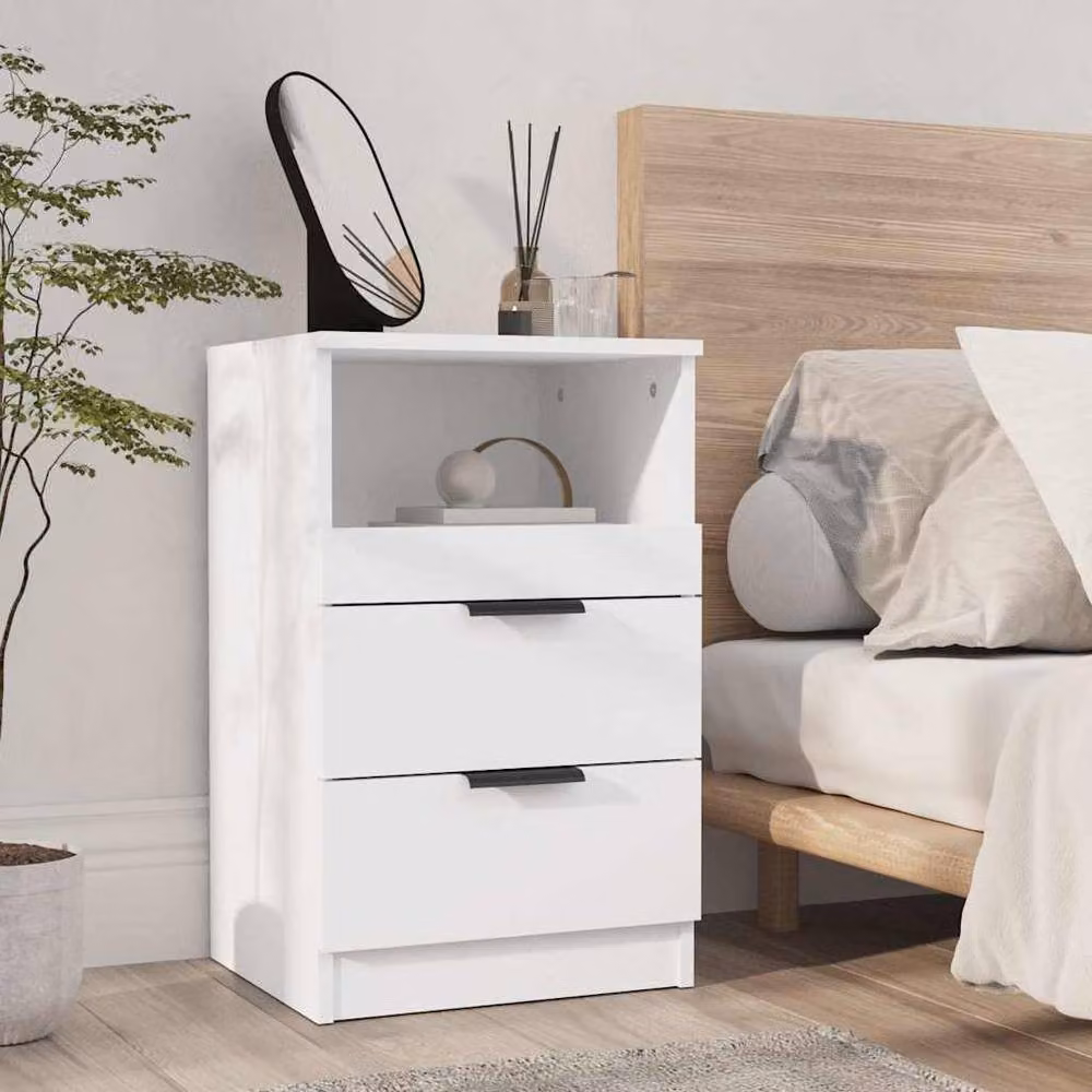Berkfield Home White Classic Bedside Cabinet in Matt MDF – 2