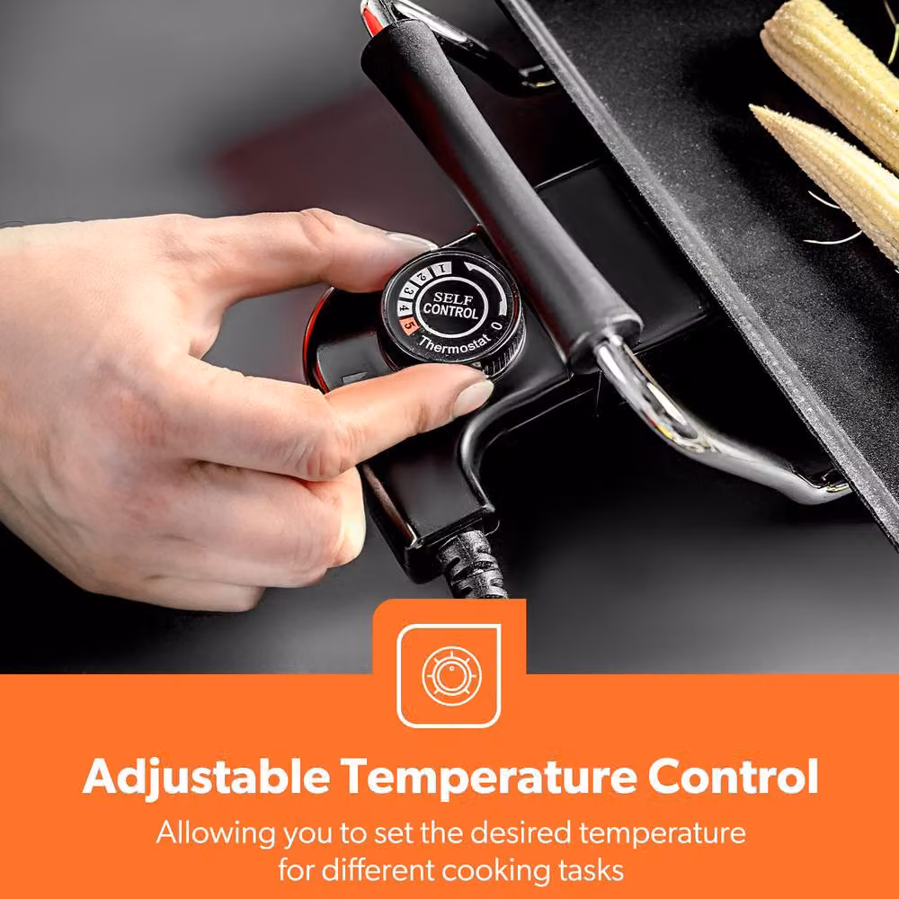 Geepas Electric Teppanyaki Table Top Grill and Non-Stick Griddle in Black with Adjustable Thermostat – 4
