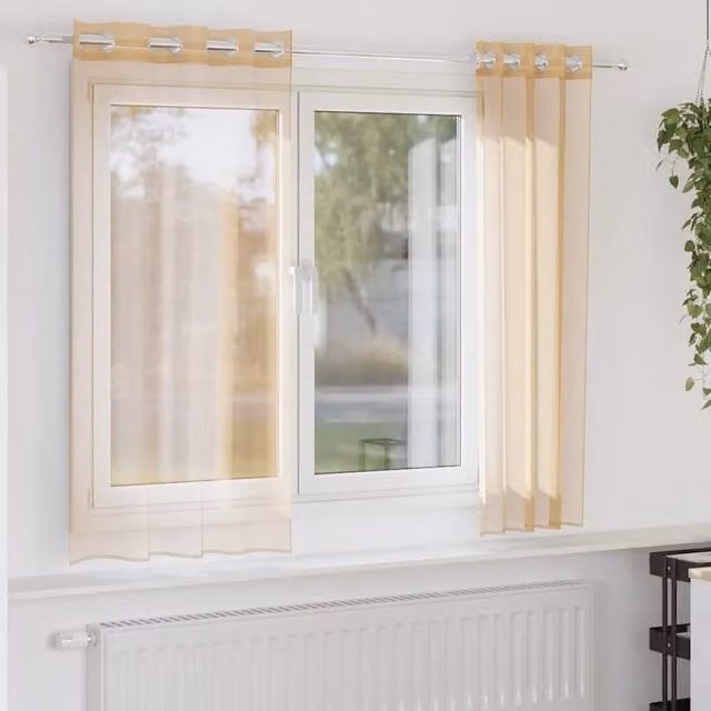 Berkfield Home Sand and Brown Voile Fabric Panel Curtains with Eyelets, 2 Pack
