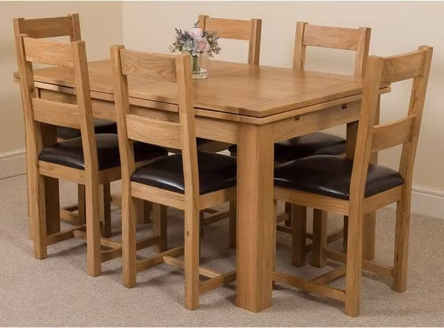 Thats Furniture Richmond Oak Extending Dining Table and 6 Lincoln Chairs in Brown