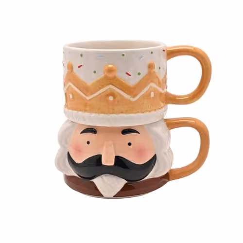 Widdop and Co Santa and Friends Stacking Mugs, Multicolour Ceramic Gingerbread Nutcracker Design