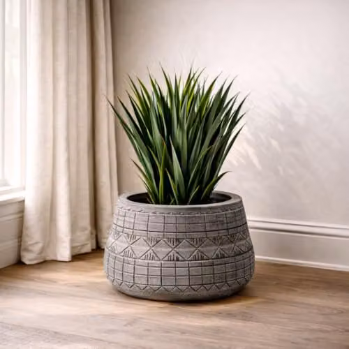 Botanik Leaf Grey Geometric Square Tabletop Planter W/D/H: 22 x 22 x 37 cm