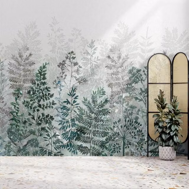 Superfresco Easy Leaf Silhouette Emerald Print Floral Wall Mural in Green, W: 300 cm, H: 280 cm