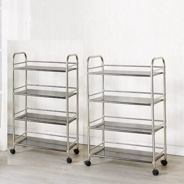 SPETLEK 4-Tier Stainless Steel Freestanding Rack Shelf Stand in Silver, W/D/H: 50 x 50 x 96 cm