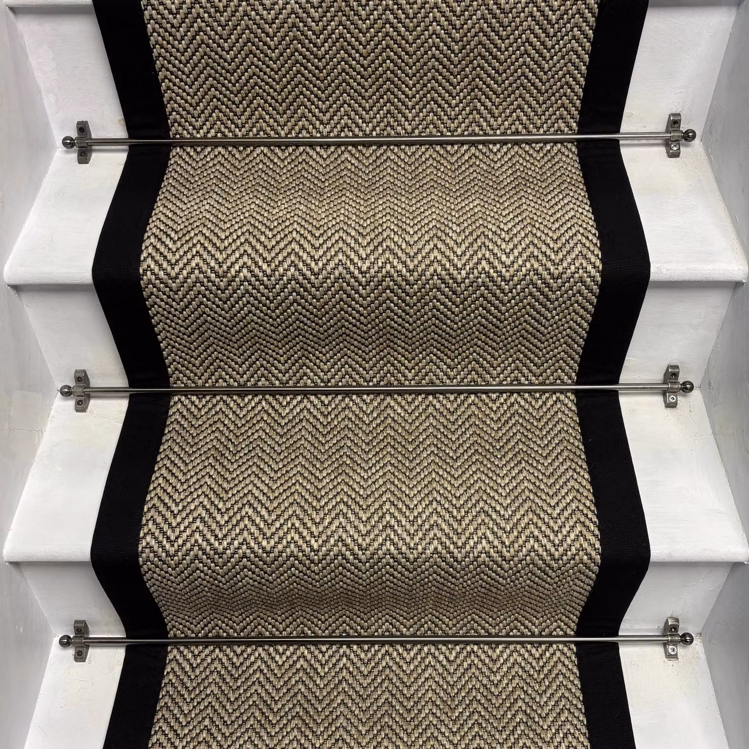 RainbowHome Herringbone Java Beige Stair Runner with 100% Cotton Black Border, W: 50 cm, L: 600 cm – 2