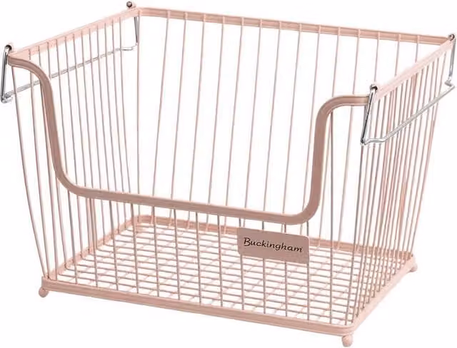 Buckingham Stackable Multi-Purpose Mesh Wire Storage Organising Basket with Handles, Pink, W: 30.5 cm, D: 26.5 cm, H: 22 cm