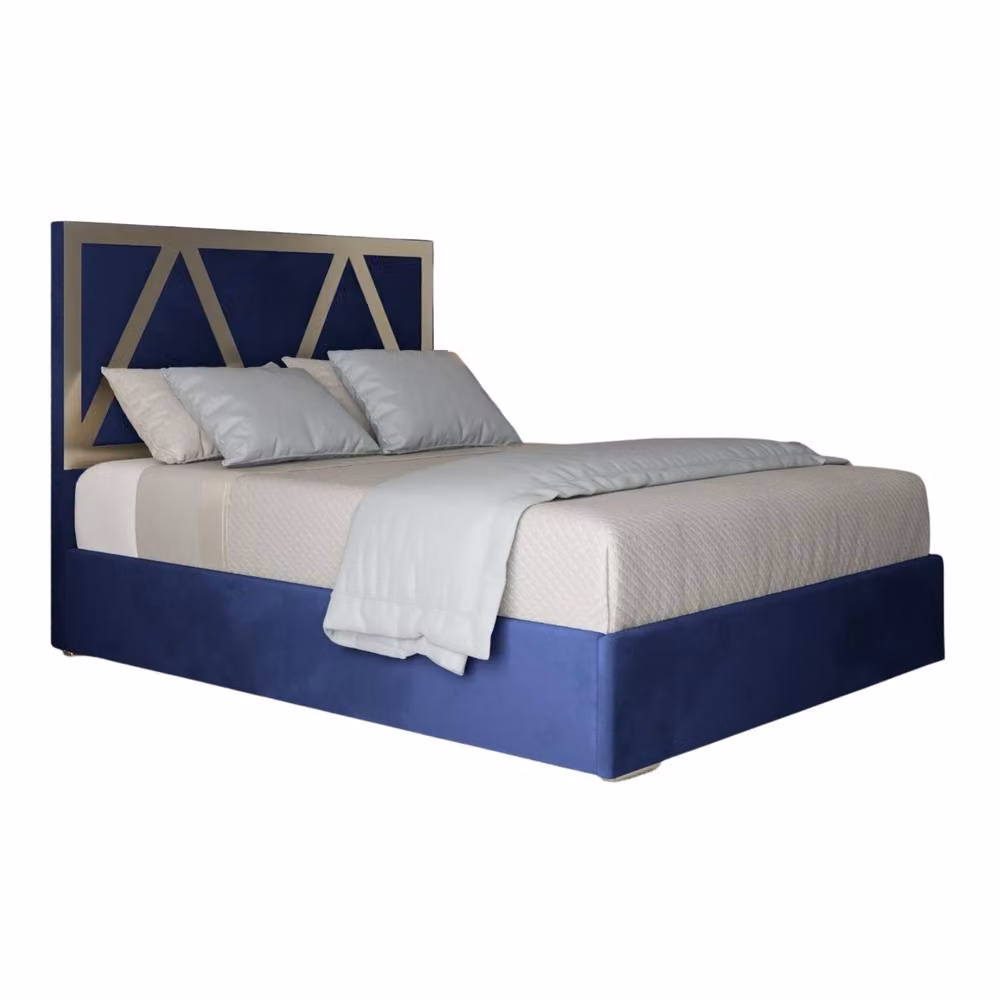 KDMD Erdington Upholstered Soft Velvet Blue Metal Designer Bed Frame, W/D/H: 127 x 128 x 200 cm – 2