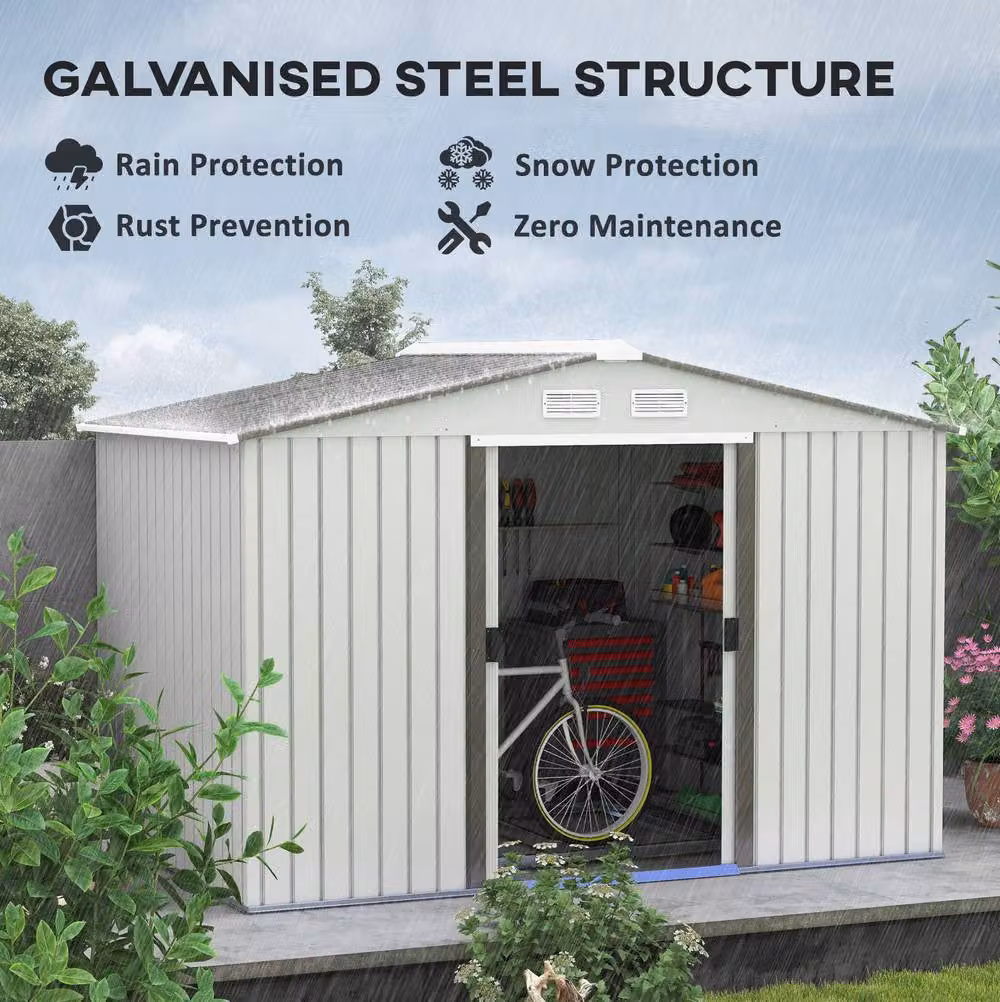 STILVORA Modern Galvanised Steel Garden Shed with Sliding Doors and Side Ventilation in Silver – 4