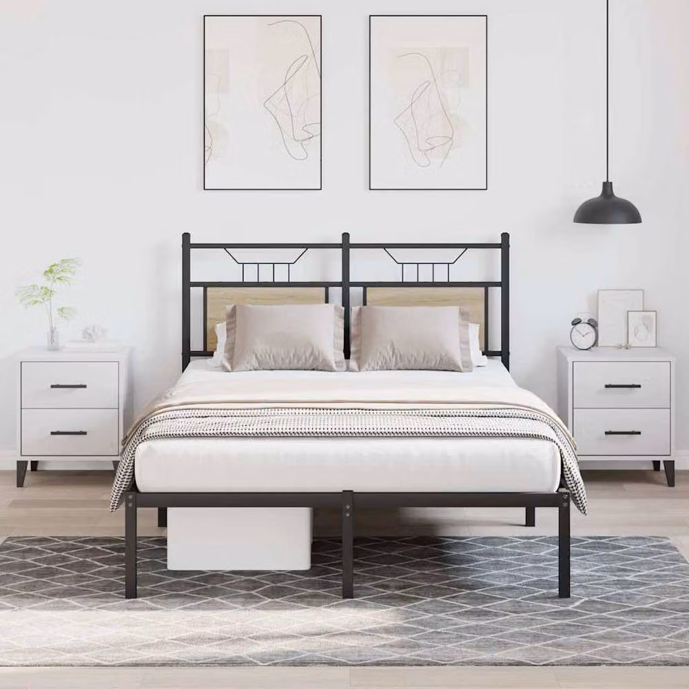 Berkfield Home Decorative Small Double Bed Frame in Sonoma Oak and Black, W/D/H: 200 x 120 x 91.5 cm – 2
