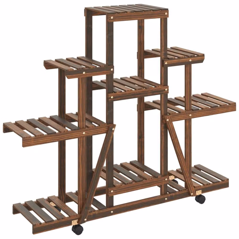 Berkfield Home Elegant Flower Stand with Wheels in Brown Solid Wood, W/D/H: 110 x 25 x 101 cm – 3
