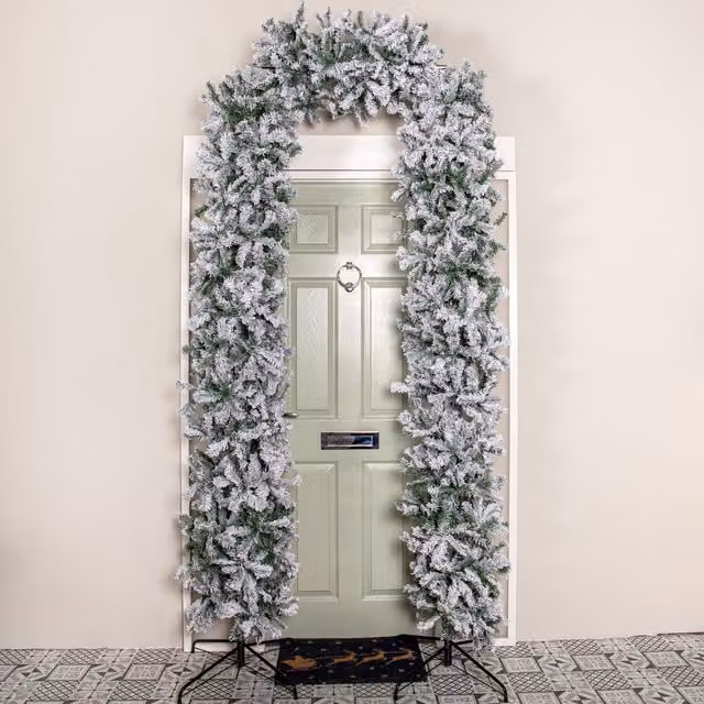 Samuel ALEXANDER 8ft Slimline Single Door Artificial Snow Flocked Christmas Tree in Green and White with 2000 Tips – 1