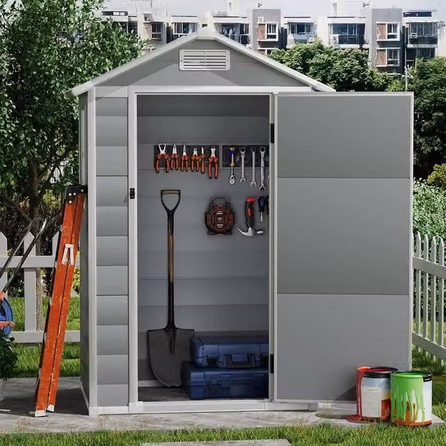 FLAVORA Grey Plastic Outdoor Garden Tool Shed and Tall Cabinet