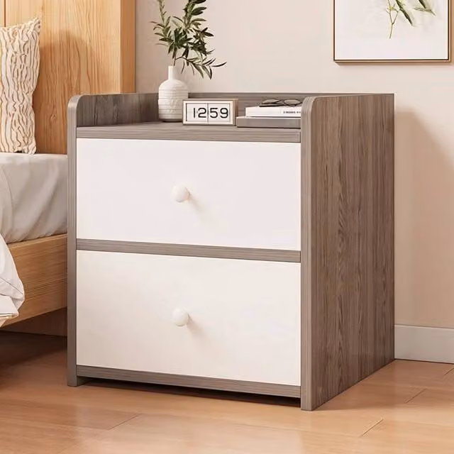 FORGEVIO Modern 2 Drawer Wooden Bedside Table in Grey