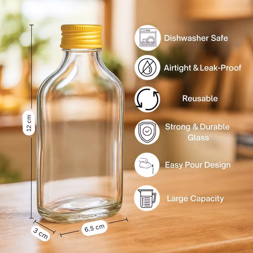 Volila 10 Pack Clear Glass Flask Bottles with Gold Screw Caps, Labels and Pen, 206ml each – 2