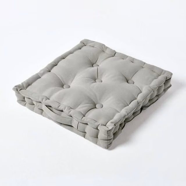 Homescapes Grey Cotton Square Floor Cushion, Height: 8 cm