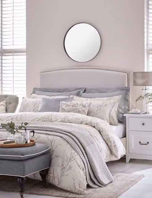 Laura Ashley Pussy Willow Reversible Floral Cotton Sateen Bedding Set, Light Grey, 200 x 200 cm