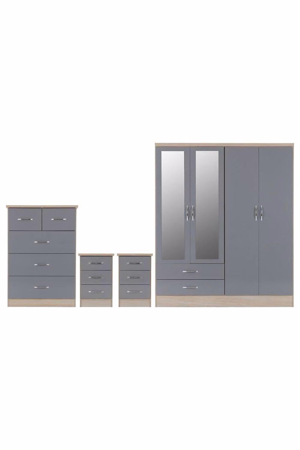 Seconique Nevada Grey Gloss Bedroom Furniture Set – 4