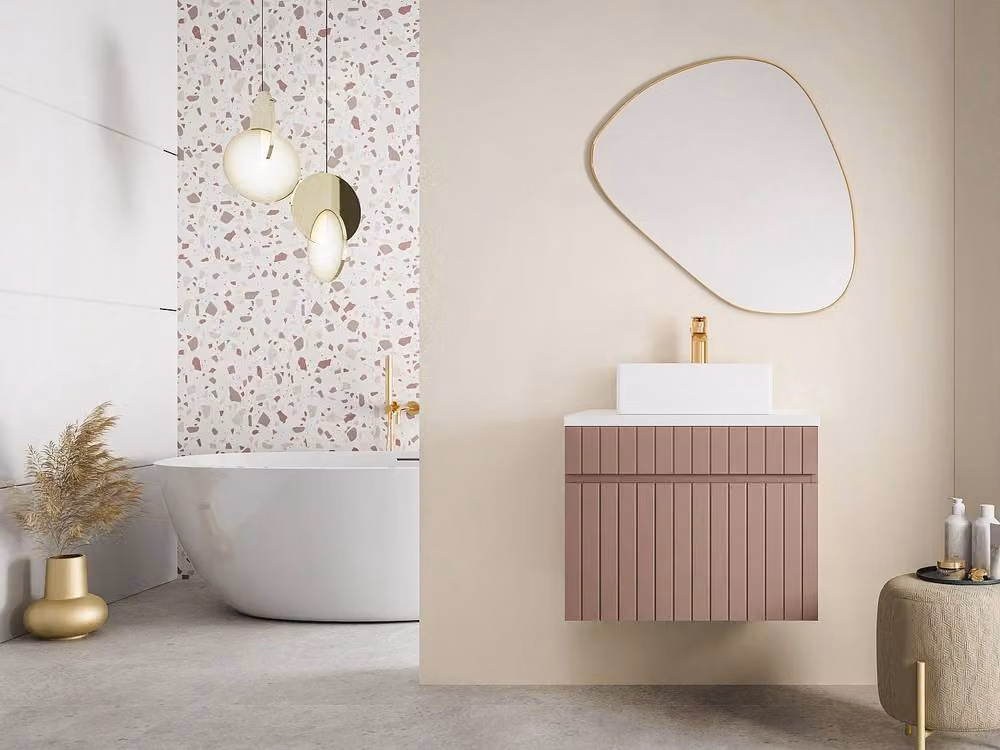 Vente-unique Satara Pink Ribbed Wall-Mounted Vanity Unit with Top W/D/H: 60 x 46 x 46 cm – 2