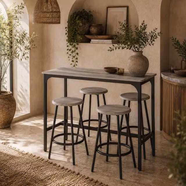 Wyld Haus Finani 5 Piece Industrial Bar Table and Stool Set in Grey and Black – 1