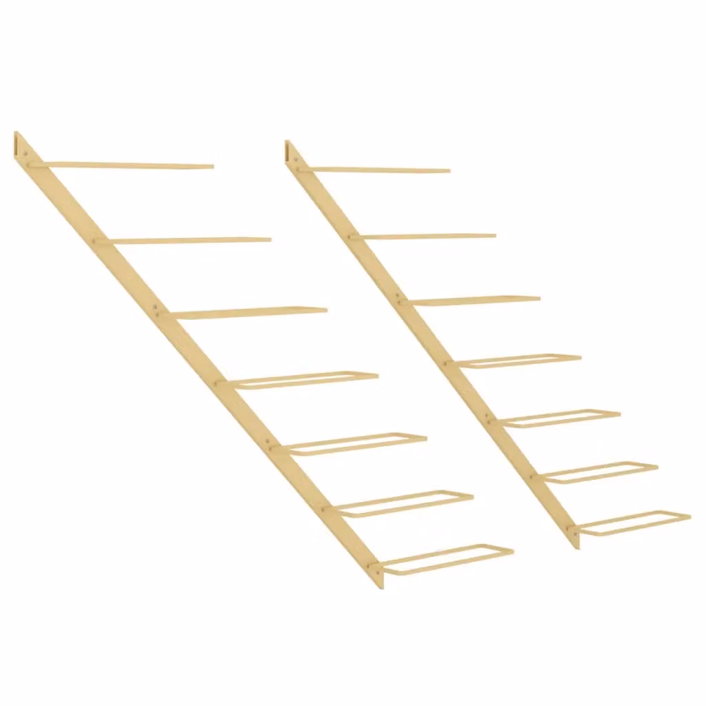 Berkfield Home Wall-mounted Wine Rack, 2-Piece Gold Metal Set for 7 Bottles – 2
