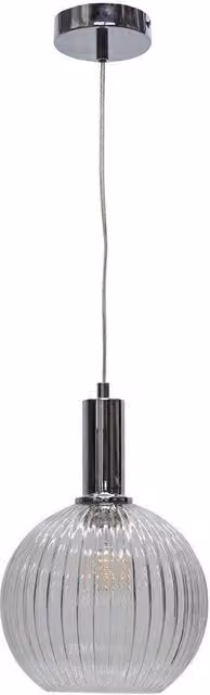 First Choice Lighting Betchley Art Deco Chrome Pendant Fitting with Transparent Ribbed Glass Sphere – 1
