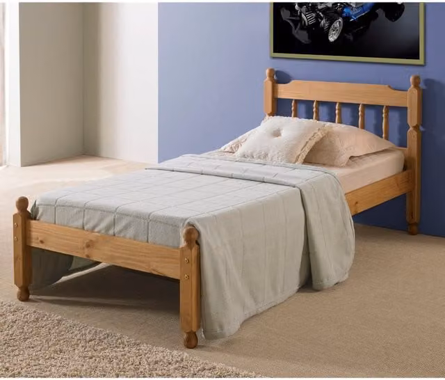 Captains TM Colonial Spindle Single Bed Frame in Brown Solid Pine Wood, W: 90 cm, D: 200 cm