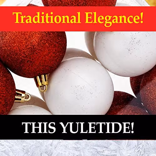 VFM e-Store Red, White and Gold Christmas Tree Baubles, 6cm (24 Pack) – 7