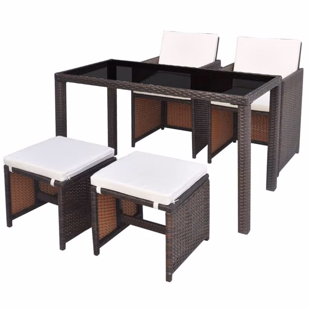 Berkfield Home Elegant 5 Piece Outdoor Dining Set with Cushions in Brown Poly Rattan – 3
