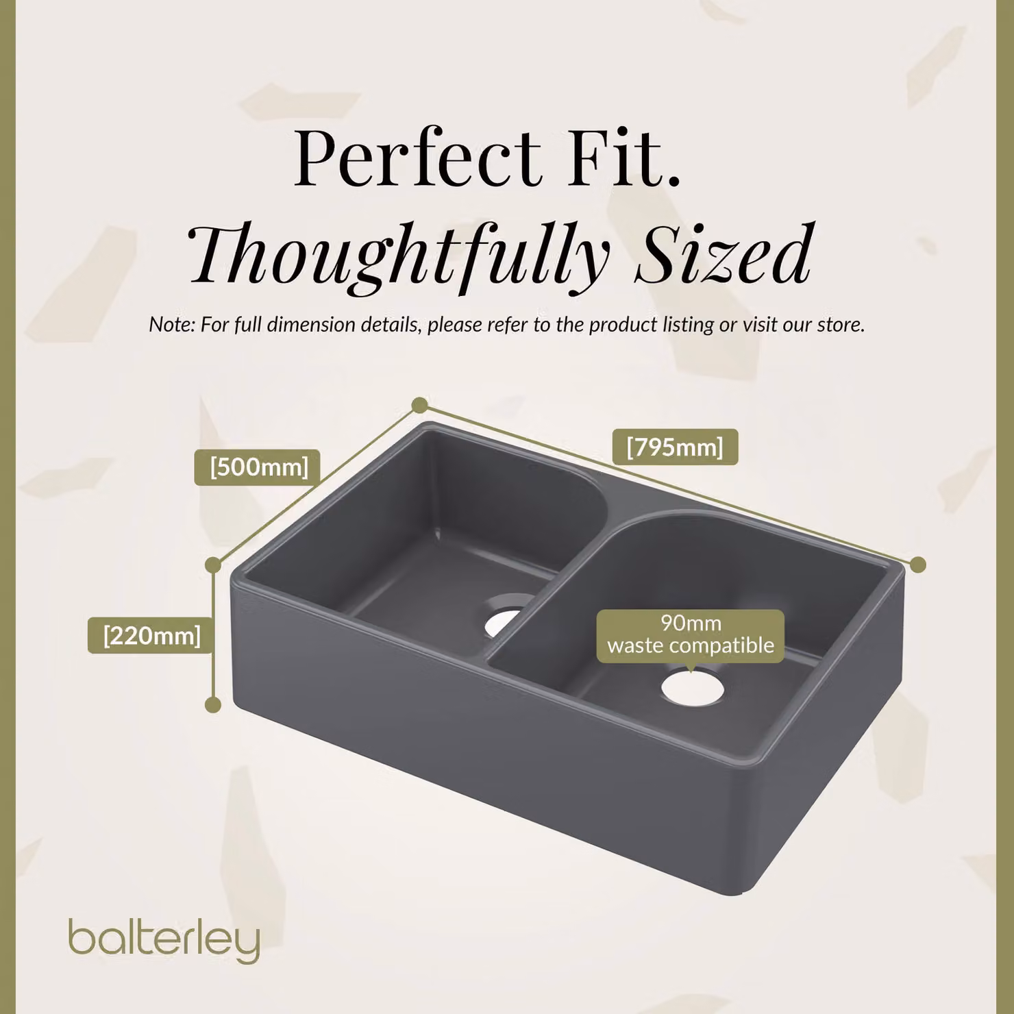 Balterley Ceramic 2 Bowl Butler Kitchen Sink in Dark Grey W: 79.5 cm, D: 50 cm – 4