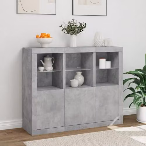 vidaXL Set of 3 Modern Sideboards with Integrated LED Lighting in Concrete Grey Engineered Wood – 2