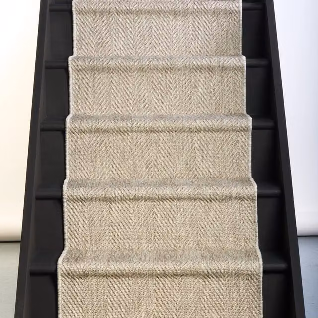 RainbowHome New England Grey Herringbone Stair Runner with Self-Colour Edge, W: 65 cm x L: 700 cm – 1