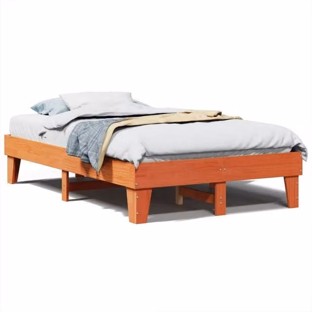 Berkfield Home Double Solid Wood Pine Bed Frame in Wax Brown, W/D/H: 135 x 190 x 36 cm – 1