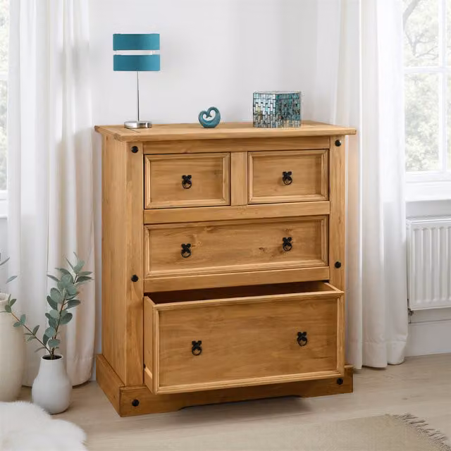 Seconique Corona 2 Over 2 Drawer Chest in Brown Waxed Pine