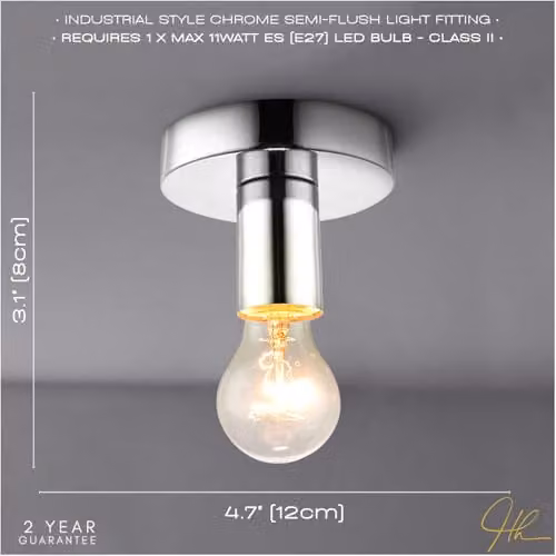 Happy Homewares Chrome Industrial Style Ceiling or Wall Light Fitting, W/D/H: 12 x 8 x 12 cm – 2