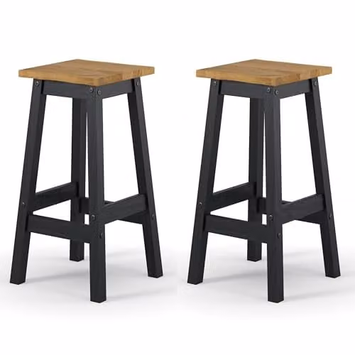 Core Products Corona Set of 2 Black and Grey Live Edge High Breakfast Stools in Rustic Waxed Pine Wood – 2