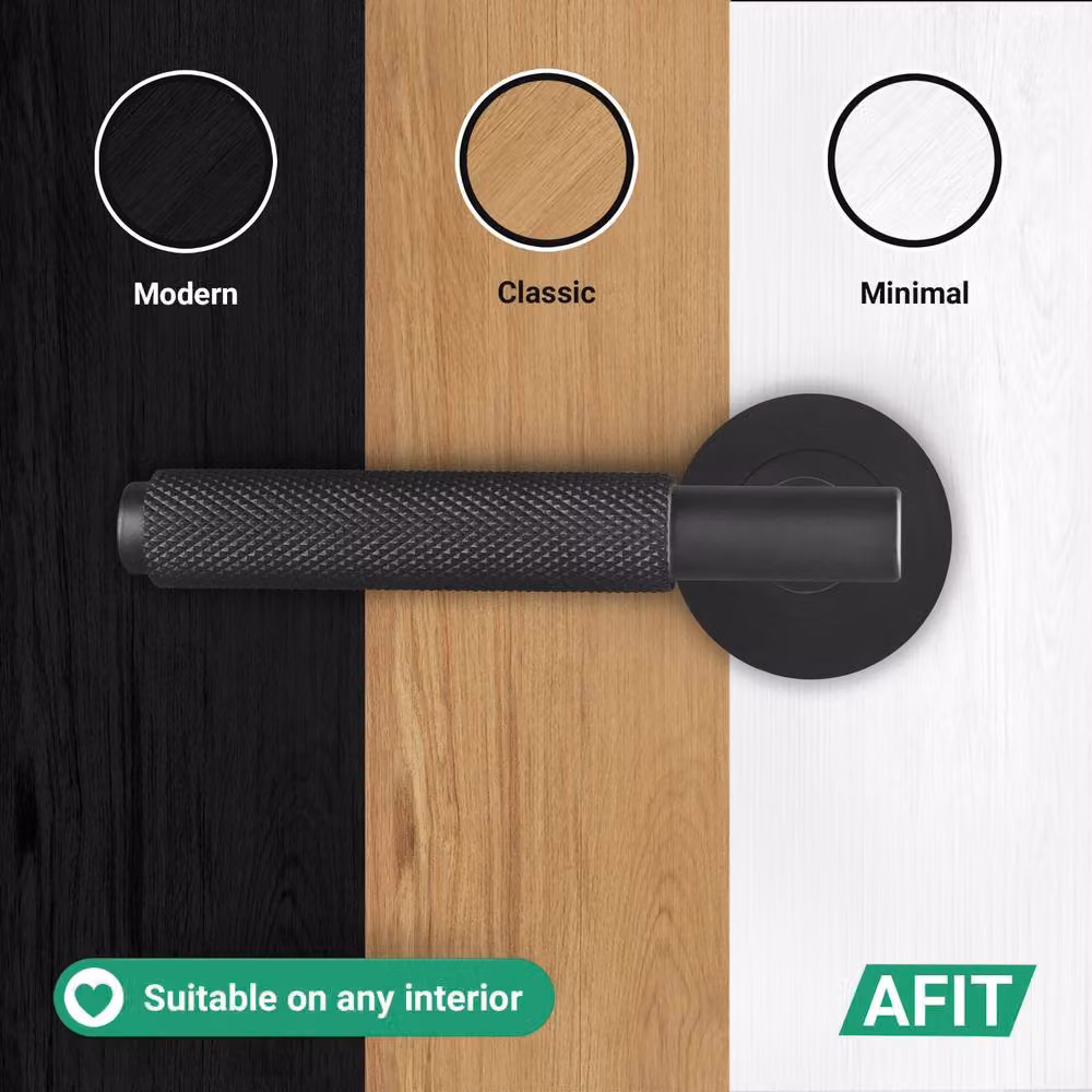 AFIT Matt Black Knurled Internal Door Handle Set with Latch and Hinges – 7