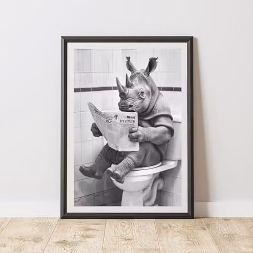 60 Second Makeover Rhino On The Toilet Animal Print Paper Poster, A3