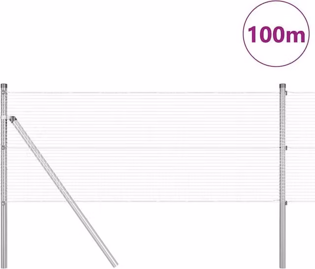 Berkfield Home Modern Welded Wire Fence with 13 Posts, Galvanised Steel, Silver, W: 100 m, H: 0.4 m