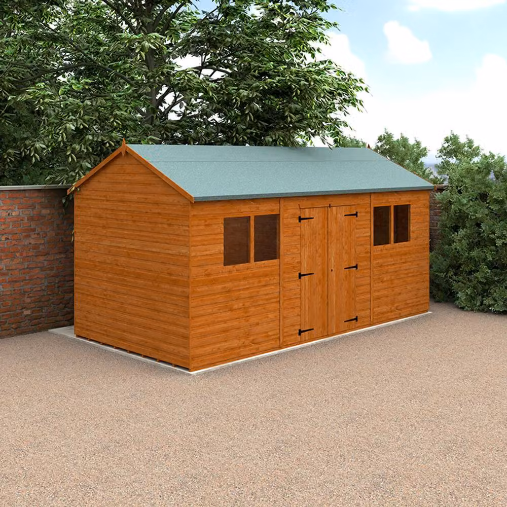 Buttercup Farm Workman Apex 12mm Wooden Garden Shed with Double Doors and Window in Burnt Orange, W: 487.7 cm, D: 243.8 cm, H: 235.0 cm – 2