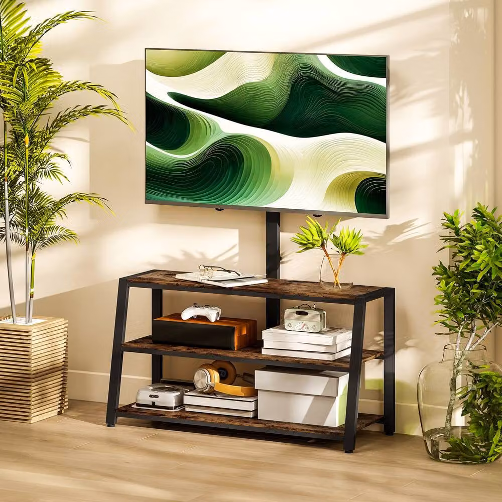 STILVORA Industrial TV Stand with Swivel Bracket and 3 Shelves in Brown and Black – 2