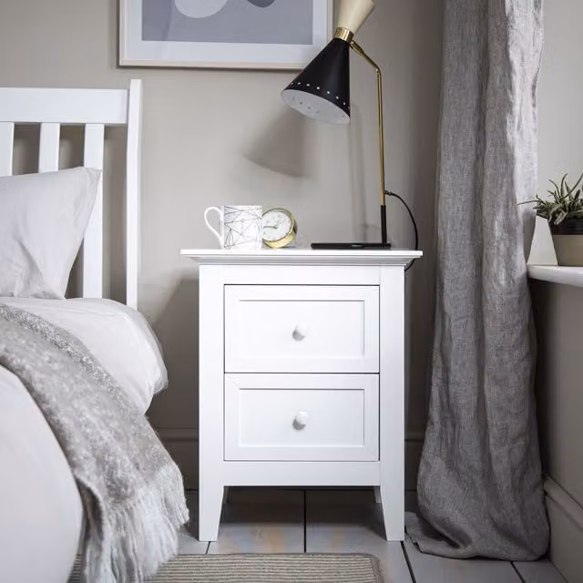 Noa and Nani Classic White Bedside Table, Width: 60 cm