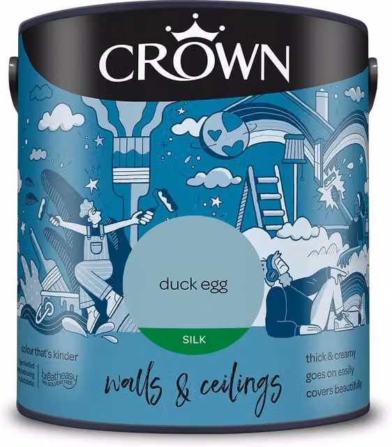 Crown Walls and Ceilings Silk Emulsion Duck Egg Blue 2.5l