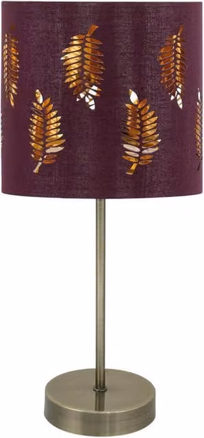First Choice Lighting Antique Brass Stick Table Lamp with Red Fabric Cylinder Shade – 1