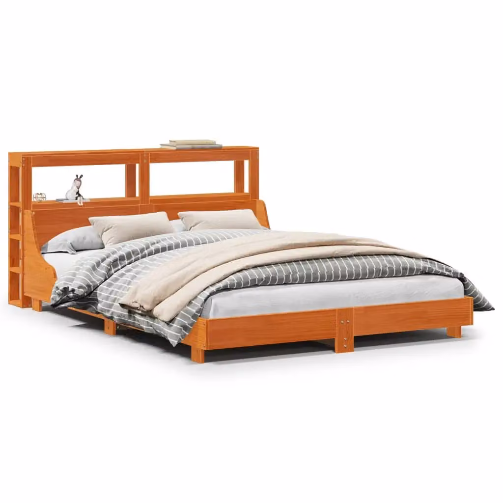 Berkfield Home Small Double Solid Wood Pine Bed Frame in Waxed Brown, W/D/H: 120 x 200 cm – 2